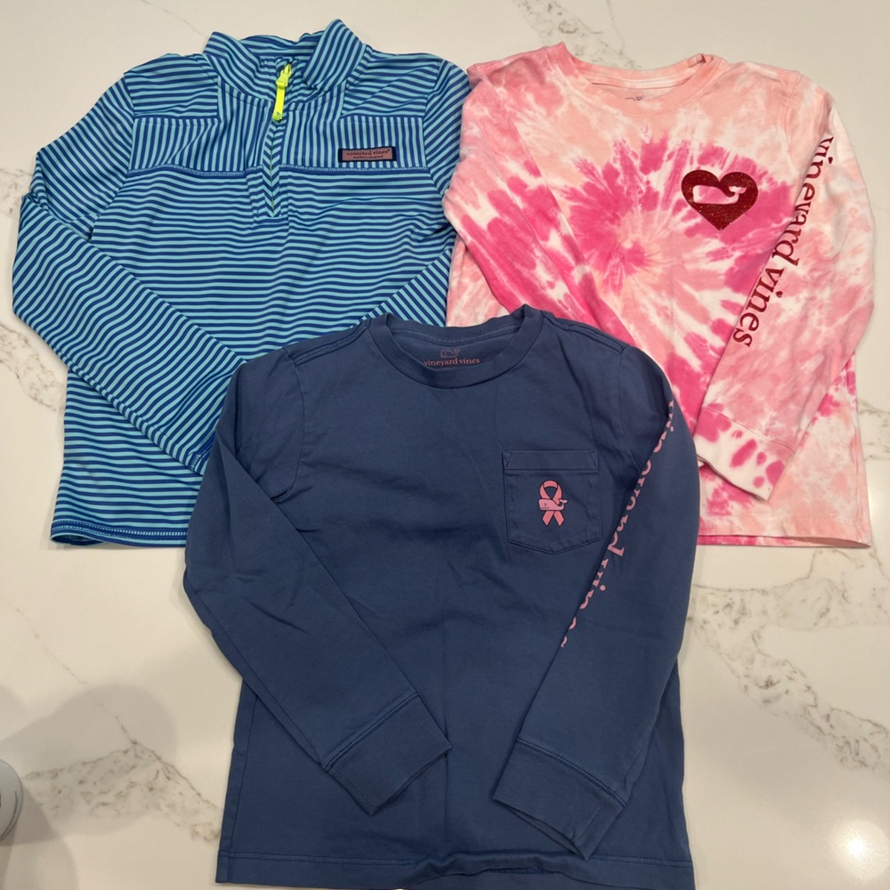 Vineyard Vines Kids' Navy, Striped Blue, and Tie-Dye Pink Long Sleeve Tees